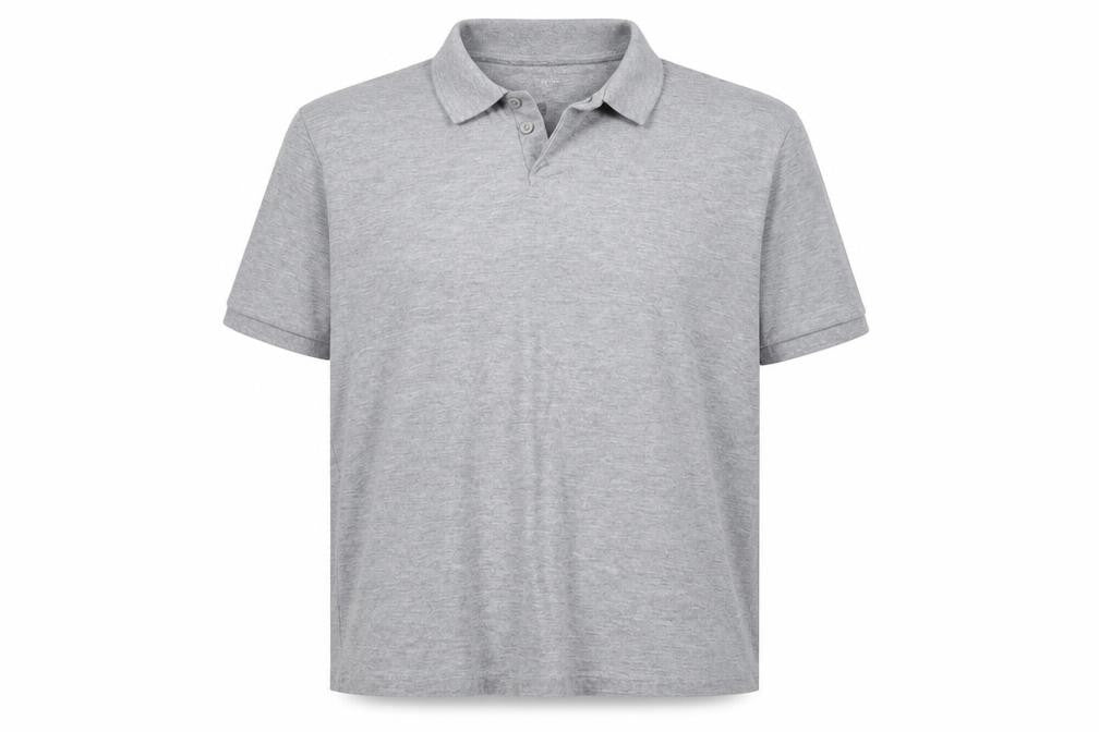 Front view of Primark men’s grey cotton polo, size XL, collared pullover