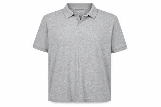 Front view of Primark men’s grey cotton polo, size XL, collared pullover