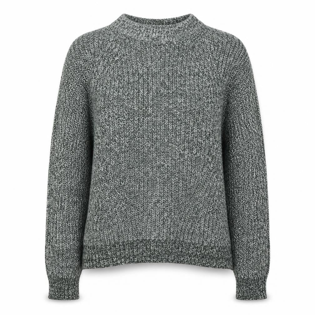 Front view of H&M women’s green round neck acrylic jumper, size M