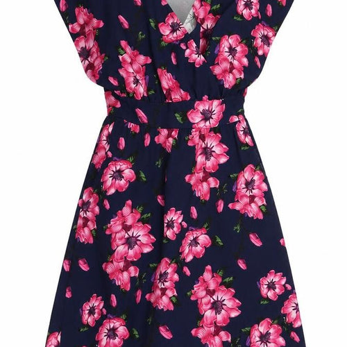 BLUE VANILLA Womens Blue Floral Polyester Fit & Flare  Size 8  V-Neck Pullover