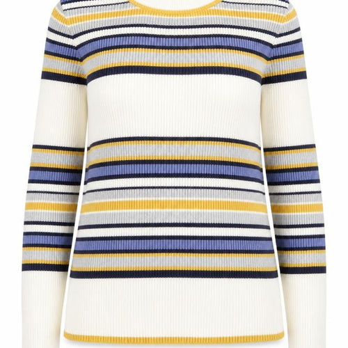 Cooperative Womens Ivory Round Neck Striped Acrylic Pullover Jumper Size S