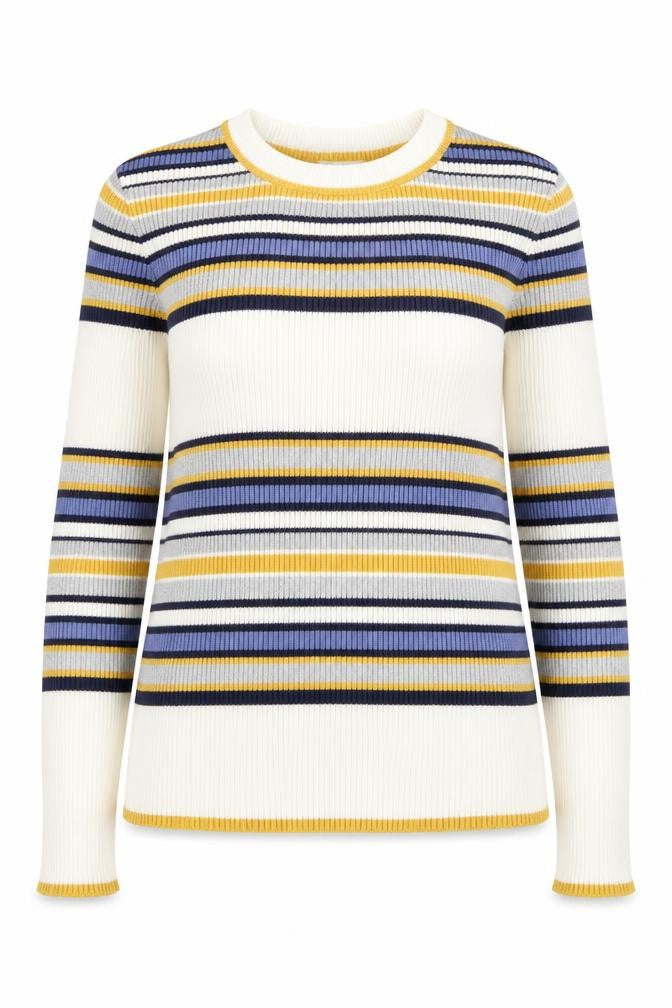 Cooperative Womens Ivory Round Neck Striped Acrylic Pullover Jumper Size S