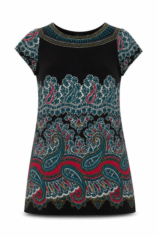 Front view of Inspire Collection women’s multicoloured geometric polyester a-line, size L, crew neck pullover