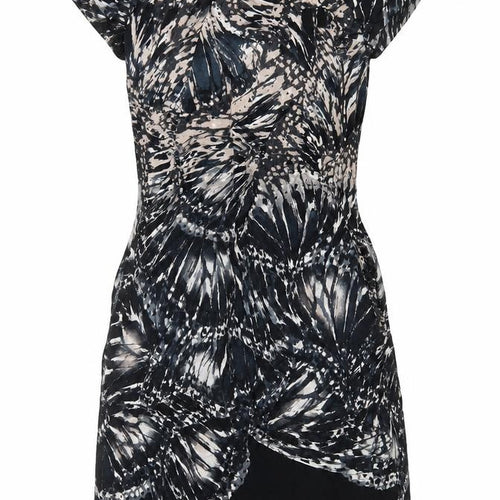 Dorothy Perkins Womens Black Geometric Viscose A-Line  Size 12  Crew Neck Zip