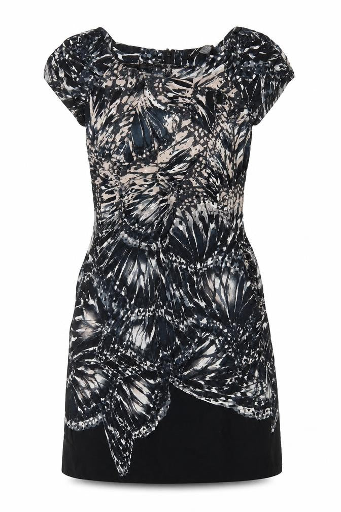 Dorothy Perkins Womens Black Geometric Viscose A-Line  Size 12  Crew Neck Zip