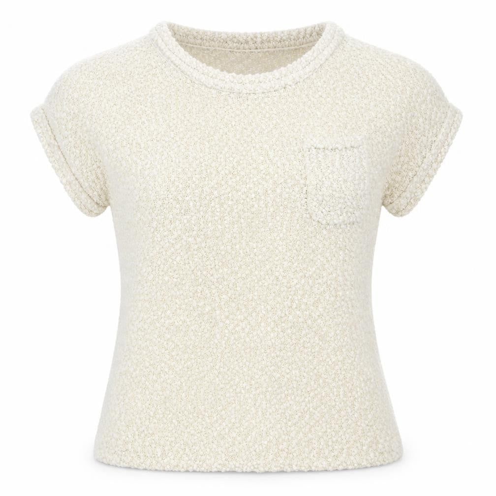 Front view of originals women’s ivory polyester basic t-shirt, size M, crew neck