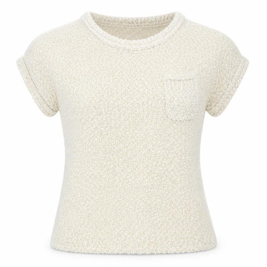 Front view of originals women’s ivory polyester basic t-shirt, size M, crew neck