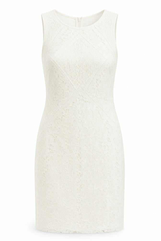 Topshop Womens White  Nylon Bodycon  Size 6  Crew Neck Zip