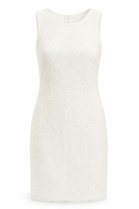 Front view of Topshop women’s white nylon bodycon, size UK 6, crew neck zip