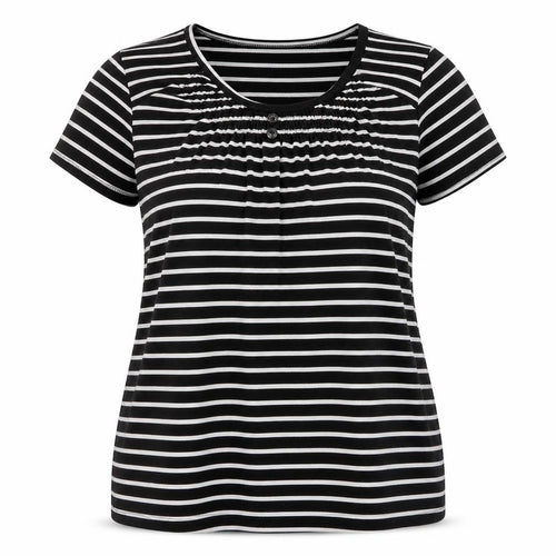 Sea Refined Womens Black Striped Cotton Basic T-Shirt Size XL Round Neck