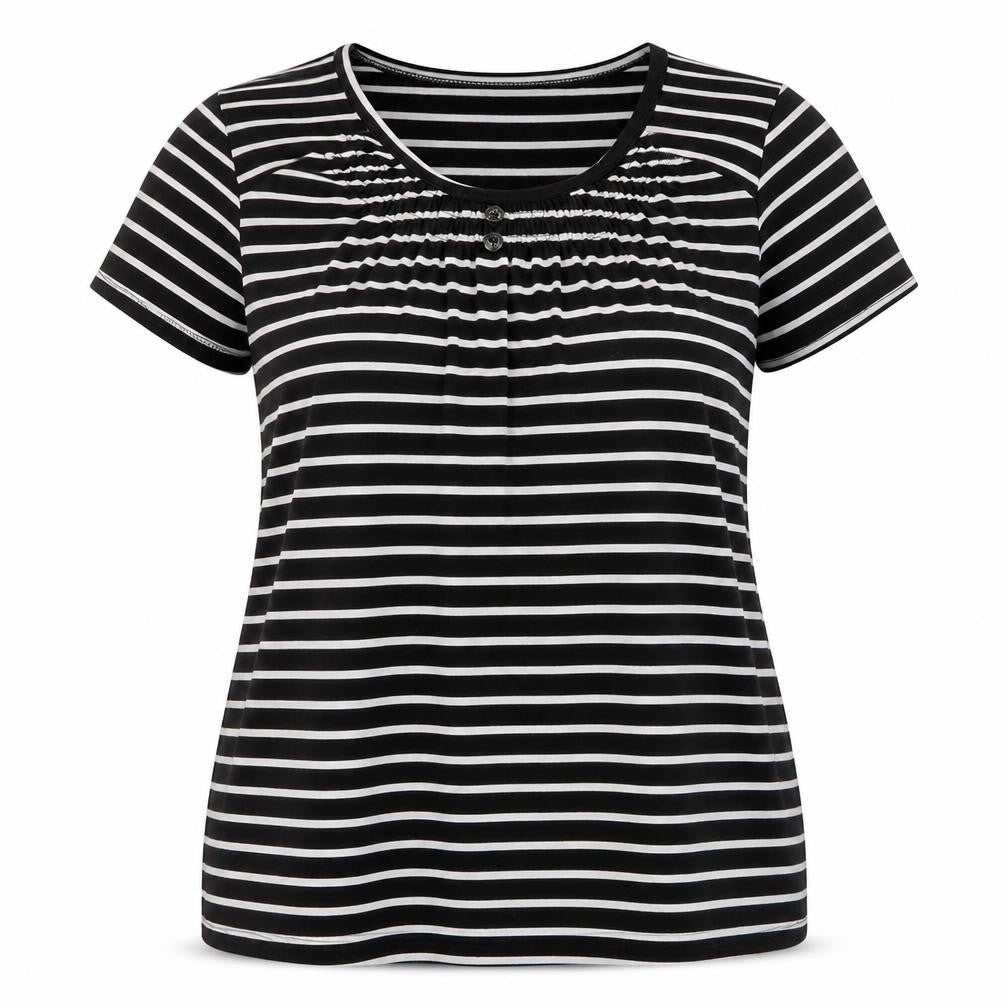Sea Refined Womens Black Striped Cotton Basic T-Shirt Size XL Round Neck