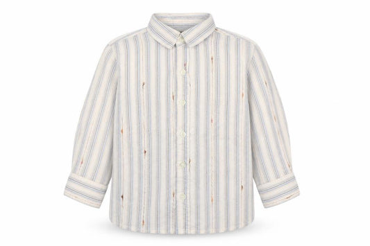 Front view of Next boys’ multicoloured striped cotton basic button-up, size 18-24, months collared button