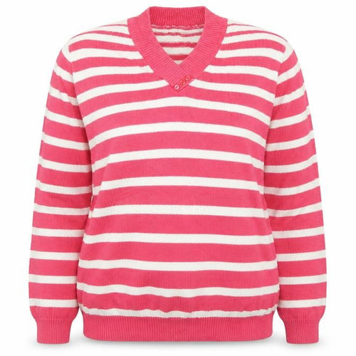 EWM Womens Pink V-Neck Striped Cotton Pullover Jumper Size M