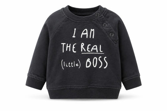 Front view of La Radute boys’ grey cotton jumper, size 0-3, months