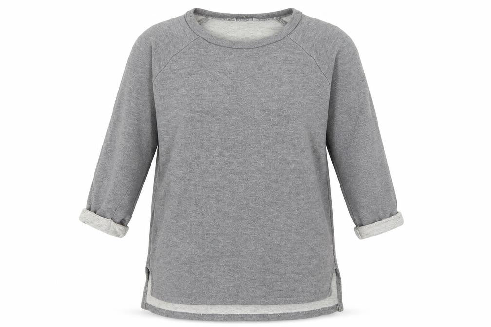 Front view of Tu women’s grey vinyl pullover sweatshirt, size UK 10