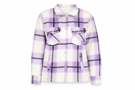 Front view of Preworn women’s ivory check jacket, size S, button