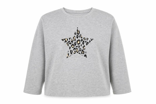 Front view of F&F women’s grey polyester pullover sweatshirt, size UK 12, pullover - star