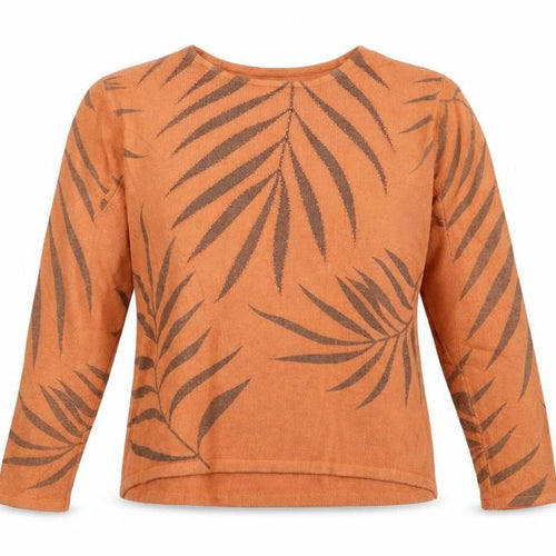 Anne Marie Womens Orange Round Neck Floral Polyester Pullover Jumper Size L