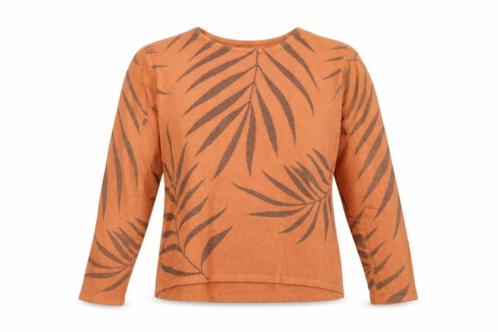 Anne Marie Womens Orange Round Neck Floral Polyester Pullover Jumper Size L