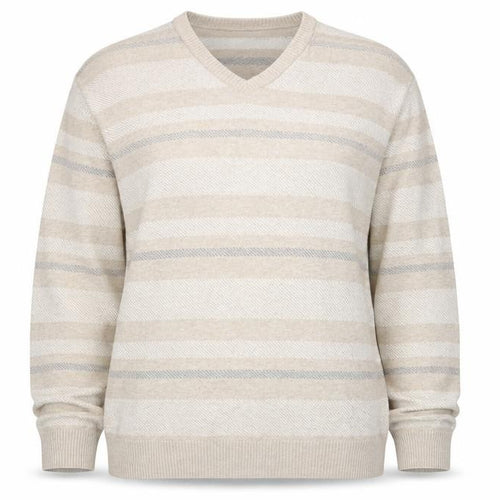 Marks and Spencer Womens Beige Round Neck Striped Cotton Pullover Jumper Size L