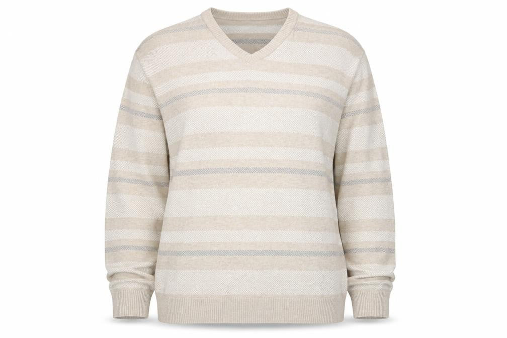 Marks and Spencer Womens Beige Round Neck Striped Cotton Pullover Jumper Size L