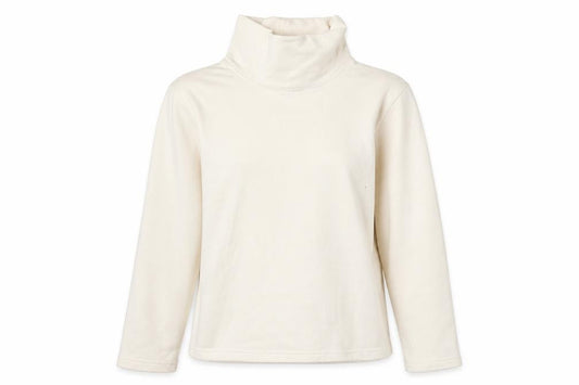 Front view of Classics women’s beige polyester pullover sweatshirt, size M