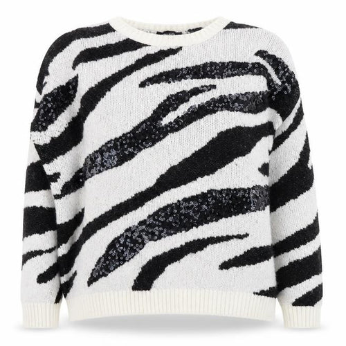 New Look Womens White Round Neck Animal Print Acrylic Pullover Jumper Size L