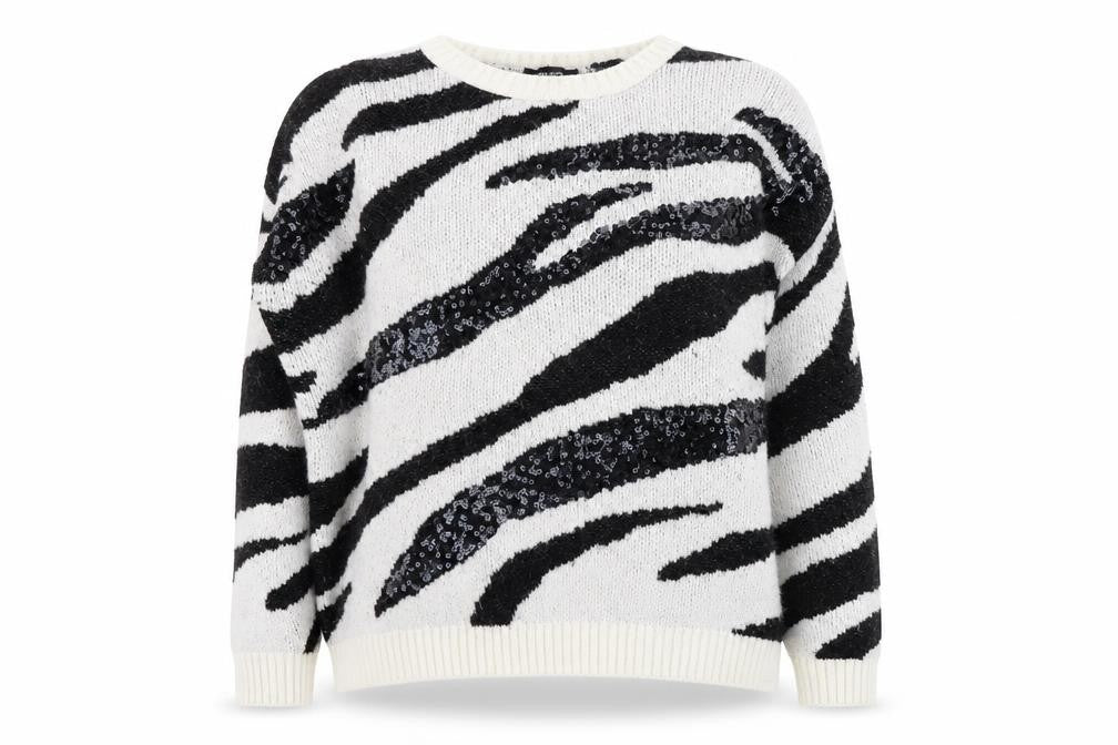 New Look Womens White Round Neck Animal Print Acrylic Pullover Jumper Size L