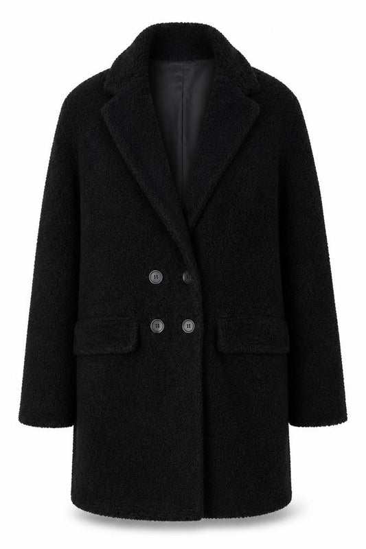 Front view of Boohoo women’s black jacket, size UK 12, button
