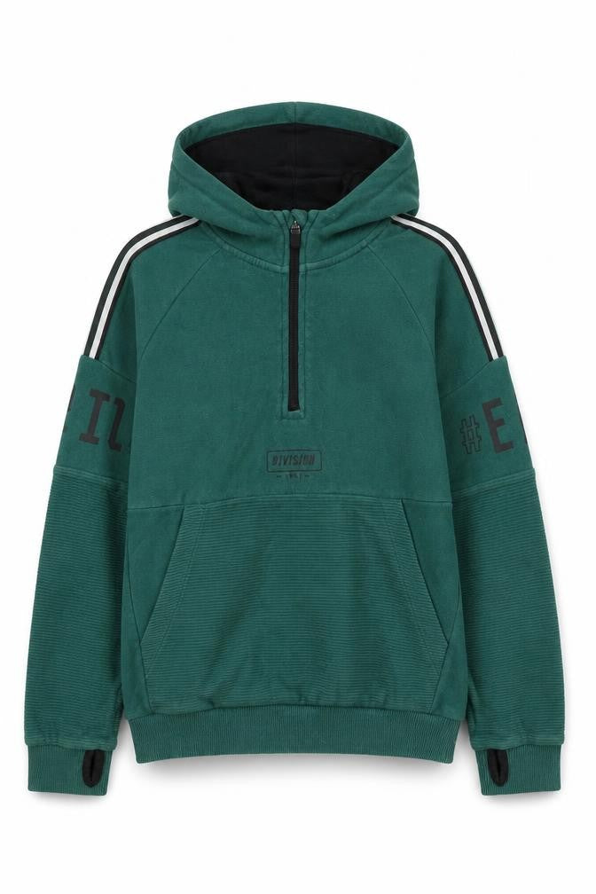 Front view of Nutmeg girls’ green cotton pullover hoodie, size 8-9, years