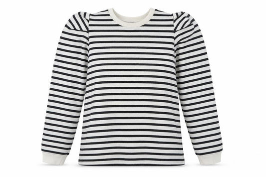 Front view of Papaya women’s white round neck striped polyester jumper, size L