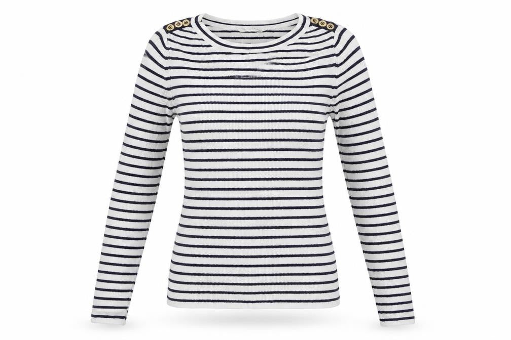 Miss Selfridge Womens White Round Neck Striped Acrylic Pullover Jumper Size 10