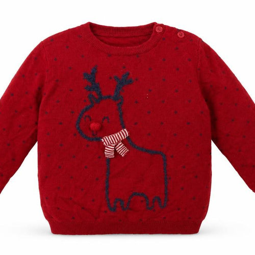 George Boys Red  Cotton Pullover Jumper Size 12-18 Months  Button - Rudolph Christmas Jumper