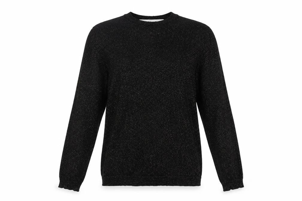 Front view of Primark women’s black round neck polyester jumper, size UK 12