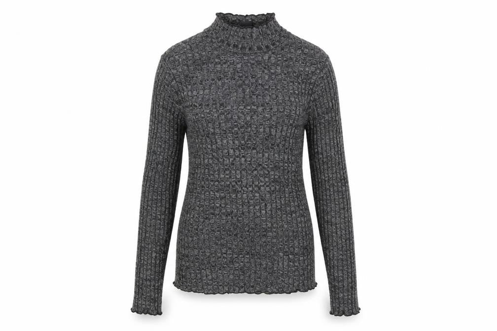 Front view of Primark women’s grey high neck polyester jumper, size UK 6