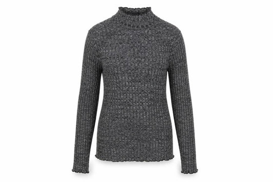 Front view of Primark women’s grey high neck polyester jumper, size UK 6