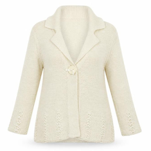 Roman Womens Ivory Collared  Acrylic Cardigan Jumper Size S