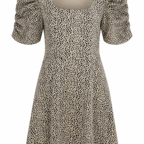 New Look Womens Beige Animal Print Viscose Fit & Flare  Size 8  Square Neck Pullover