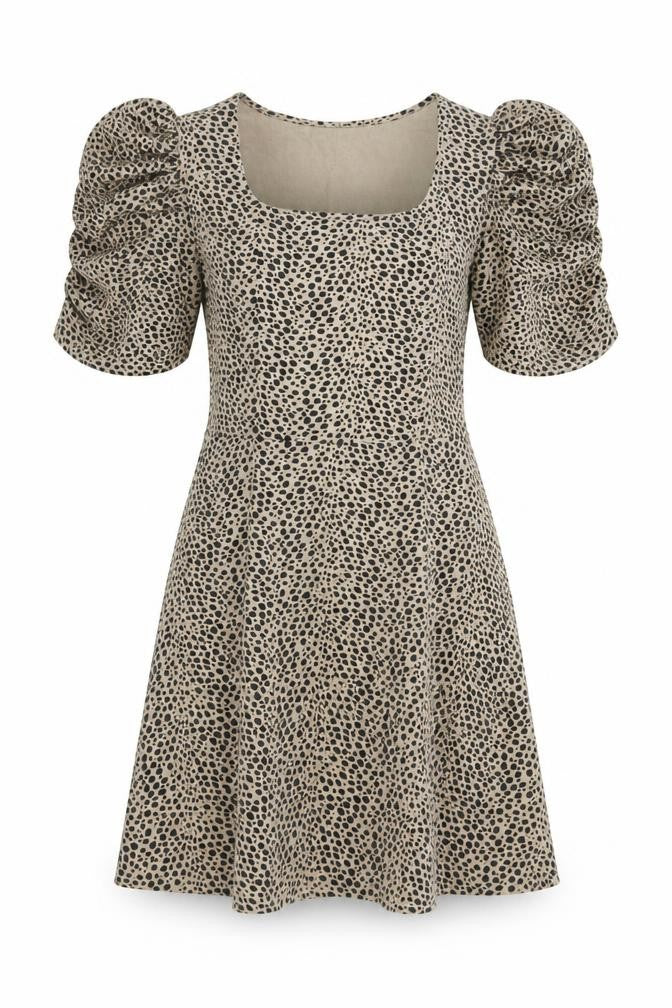 New Look Womens Beige Animal Print Viscose Fit & Flare  Size 8  Square Neck Pullover