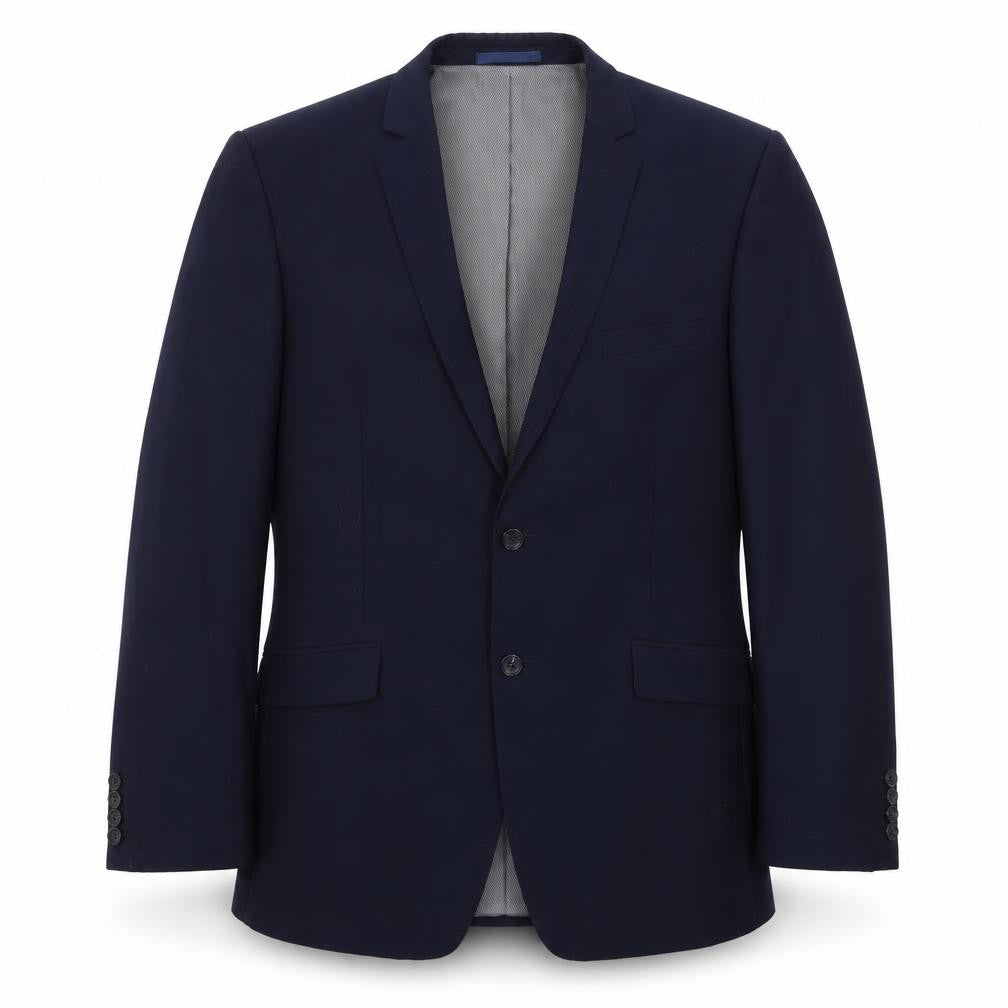 Front view of Burton men’s blue polyester jacket suit jacket, size 44