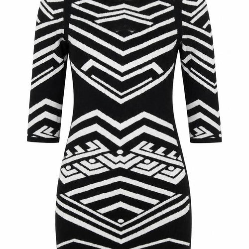 Material Girl Womens Black Geometric Acrylic Bodycon  Size S  Round Neck Pullover