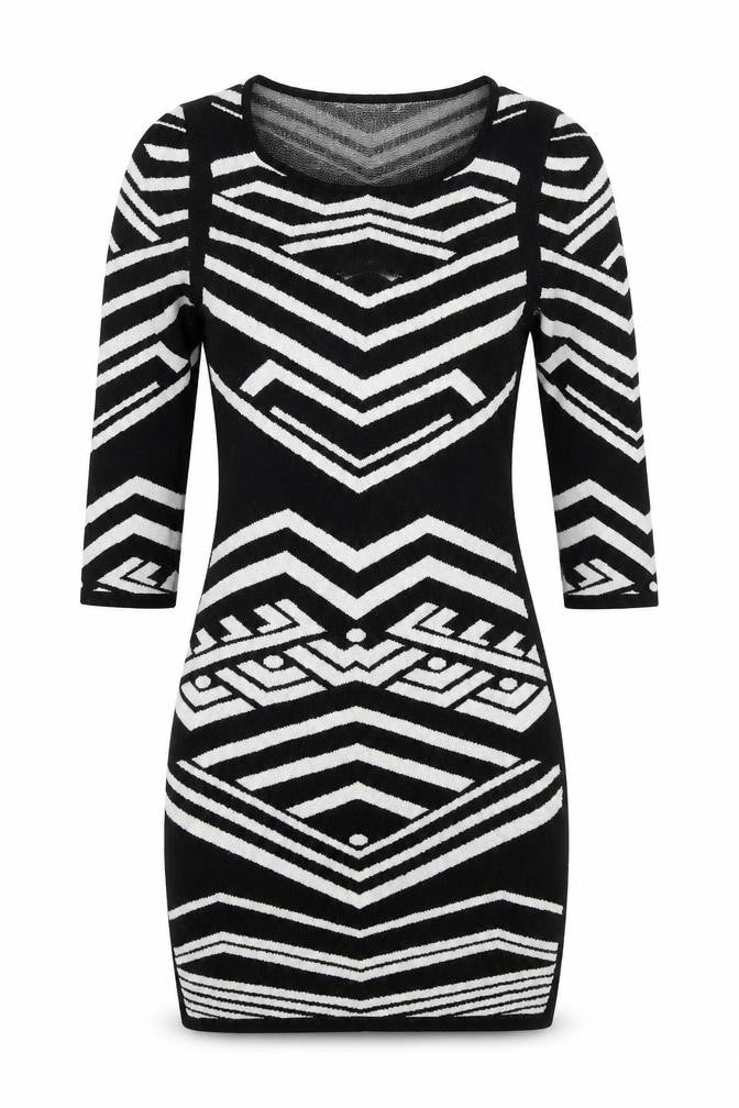 Material Girl Womens Black Geometric Acrylic Bodycon  Size S  Round Neck Pullover