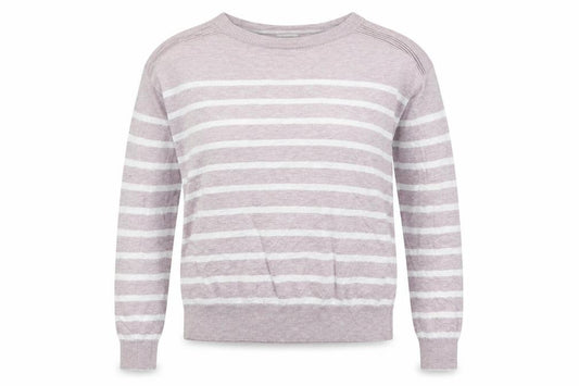 Front view of Next women’s pink crew neck striped cotton jumper, size UK 6