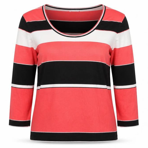 Precis Womens Multicoloured Striped Viscose Jersey Blouse Size L Round Neck