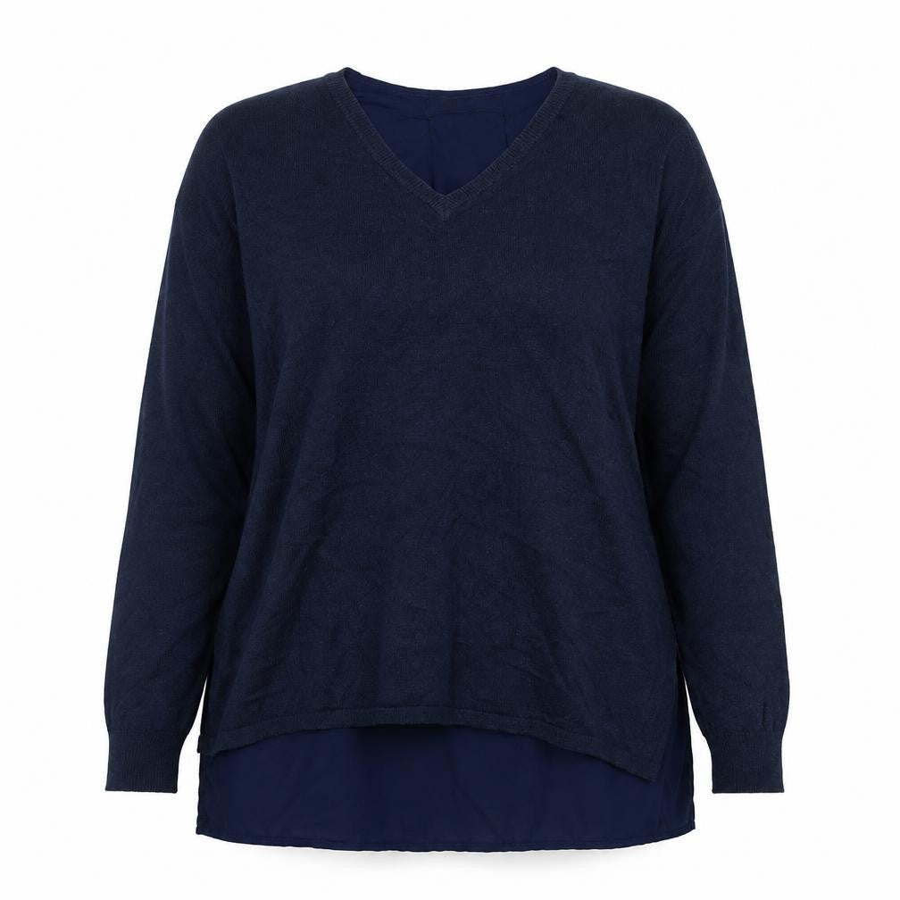 Front view of Atmosphere women’s blue viscose basic blouse, size UK 10, round neck