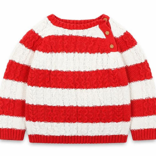 Marks and Spencer Girls Red Striped Cotton Pullover Jumper Size 6-9 Months