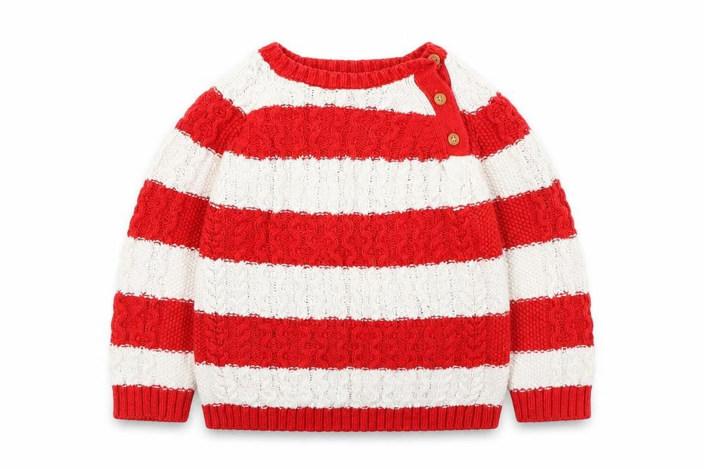 Marks and Spencer Girls Red Striped Cotton Pullover Jumper Size 6-9 Months