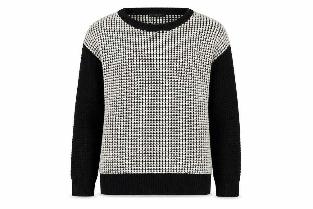 Front view of Topshop women’s black round neck acrylic jumper, size UK 8