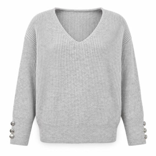 Sheilay Womens Grey V-Neck  Acrylic Pullover Jumper Size 8