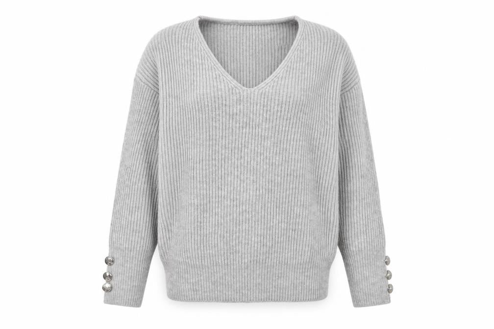 Sheilay Womens Grey V-Neck  Acrylic Pullover Jumper Size 8